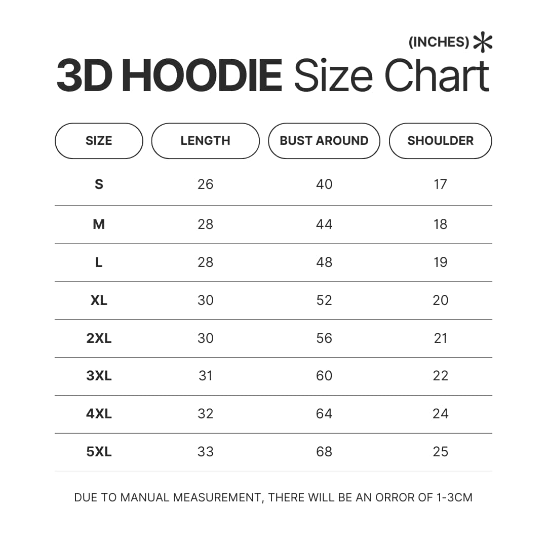 3D Hoodie Size Chart - World of Warcraft Merch