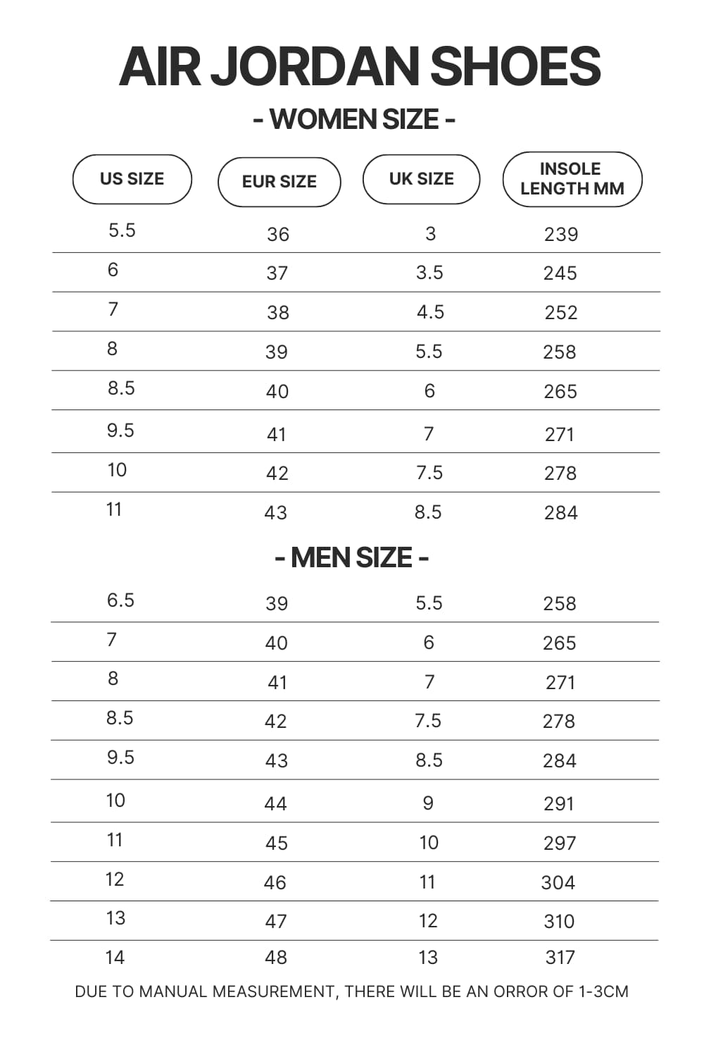 Air Jordan Shoes Size Chart - World of Warcraft Merch