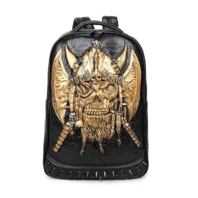 Pu Vintage Leather Backpack Men s Travel Computer 3D Three dimensional Skull Luminous Bag School For - World of Warcraft Merch